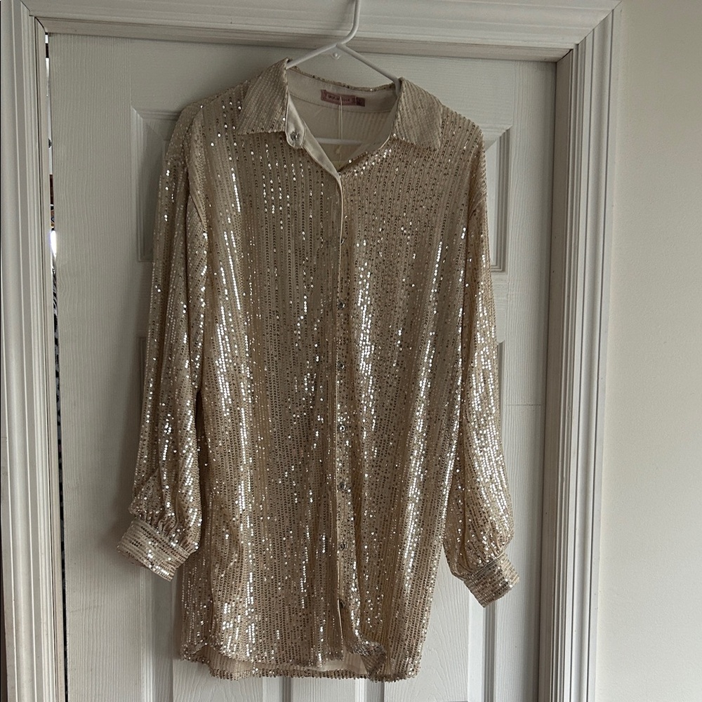NWT Skylar Rose Gold Sequin Button Up Dress